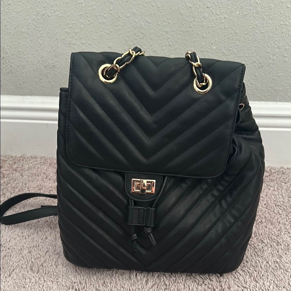 Elegant Black Quilted Backpack